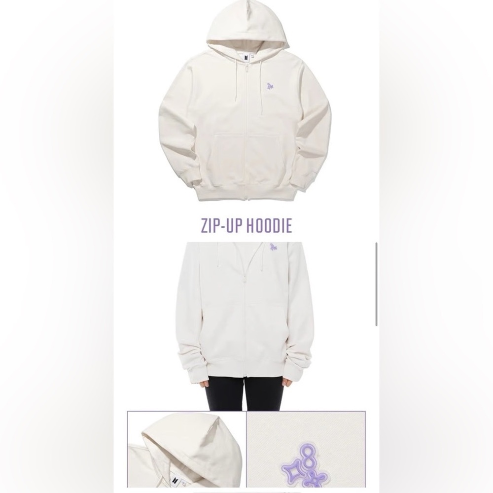 BTS 2021 Muster SOWOOZOO Zip-Up Hoodie Ivory Off White Purple - Picture 2 of 8